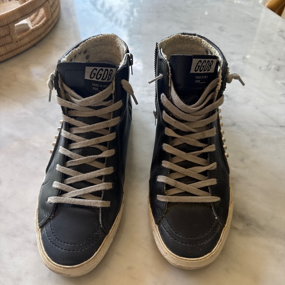Golden Goose Slide black leather with silver studs Size 40 - Picture 1 of 5
